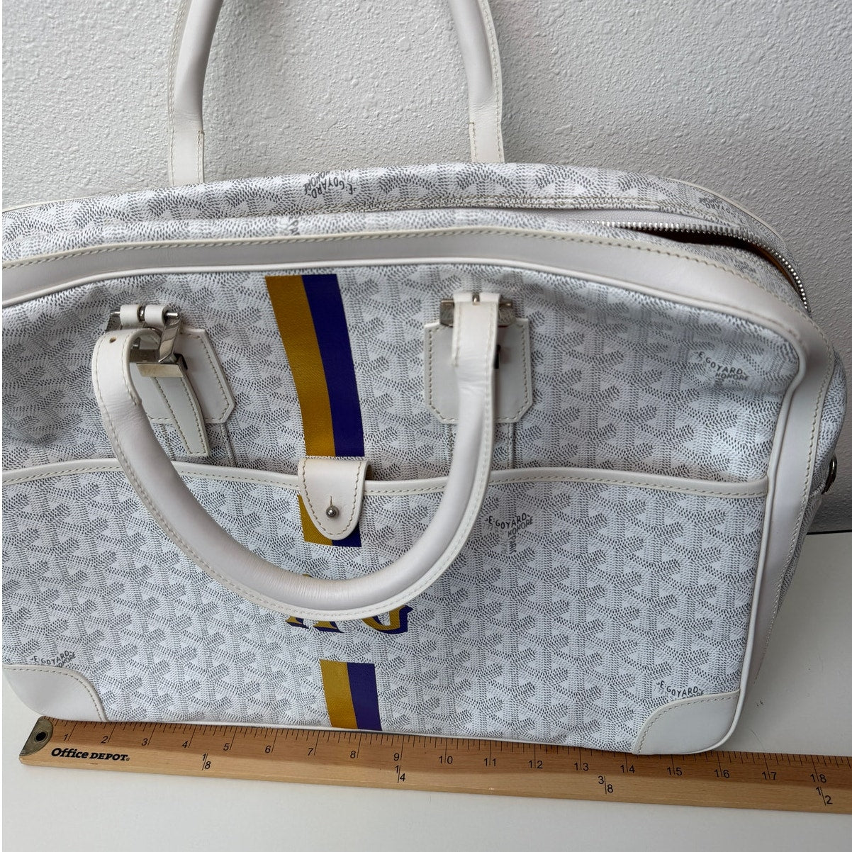 Goyard Ambassade MM White Goyardine Briefcase Laptop Bag AG Personalized