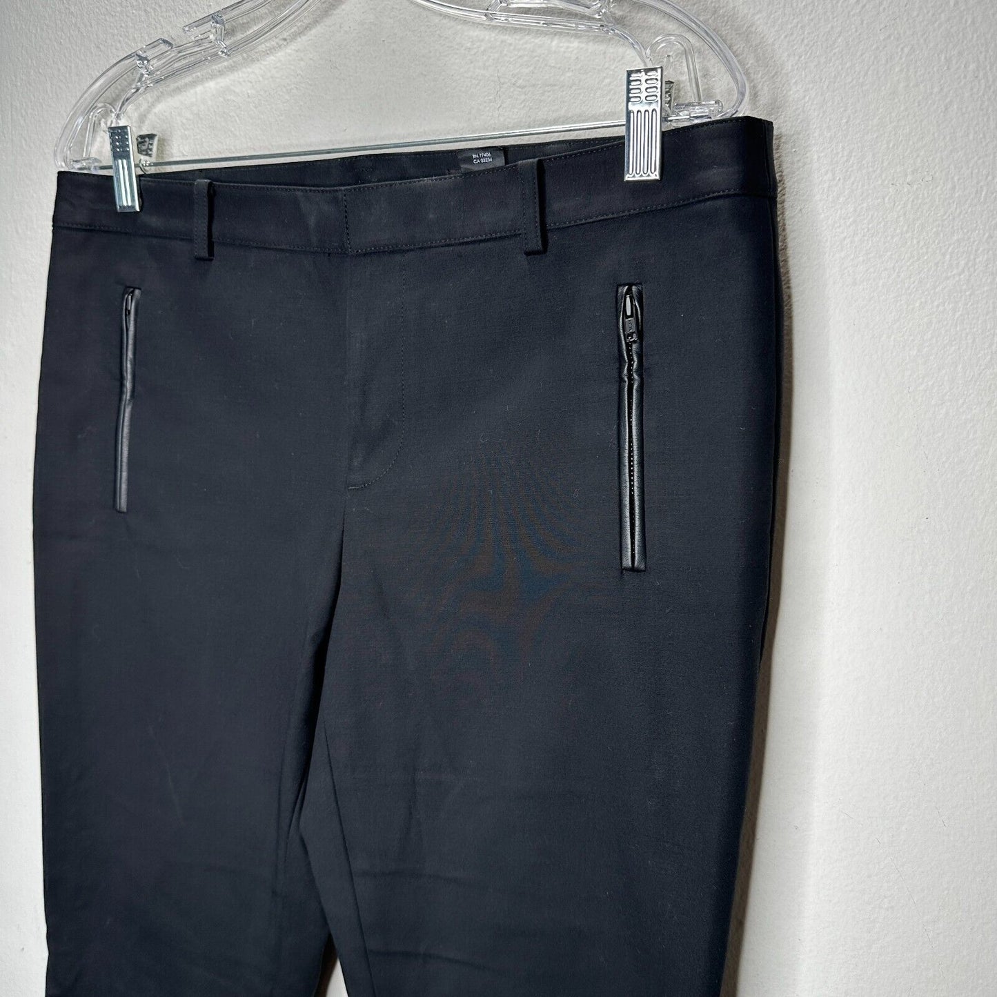 Club Monaco Black Straight Leg Leather Trimmed Zip & Pockets Trouser Pants 10