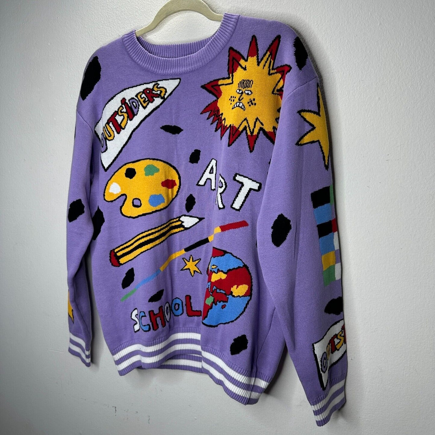 Outsiders Division Unique Purple Multi-Color Art School Graphic Sweatshirt Med