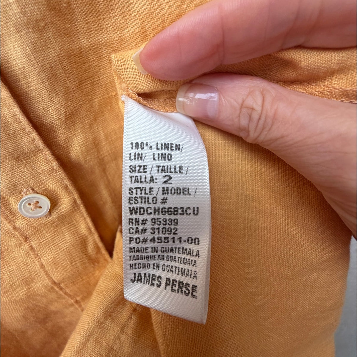 James Perse Mustard Gold Linen Button Front Shirt Dress Women's US M