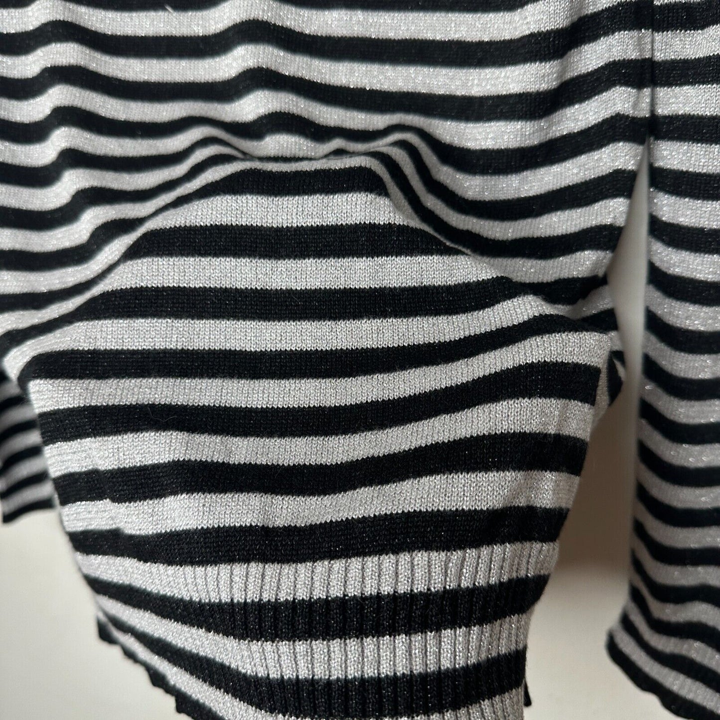 Joseph A. Silver & Black Stripe Metallic Knit Turtleneck Long Sleeve Sweater PP