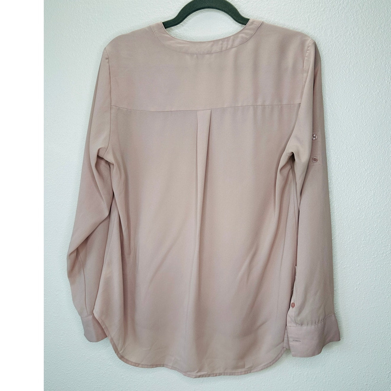 Express Pale Peach Two Pocket Zip Front Roll Tab Sleeve Popover Top M