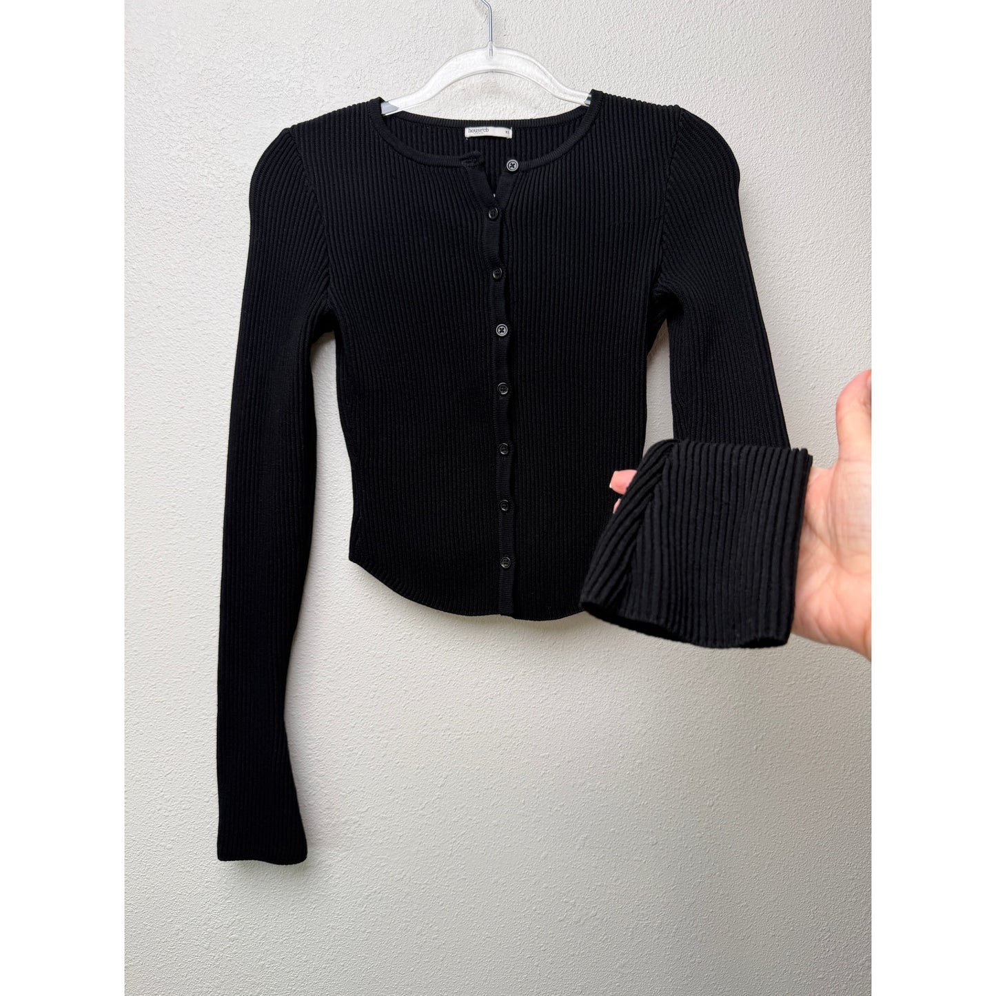 House of CB Sylvia Black Ribbed Cardigan Women XS