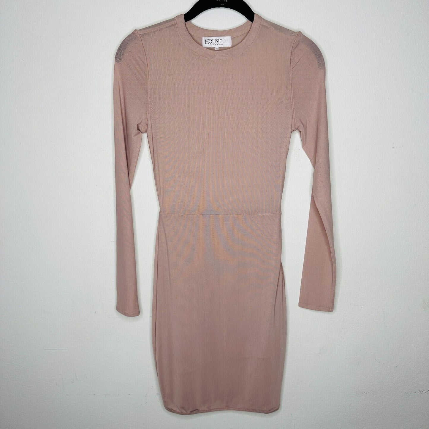 House of CB Light Pink Sheer Long Sleeve Bodycon Side Zip High Neck Dress XS