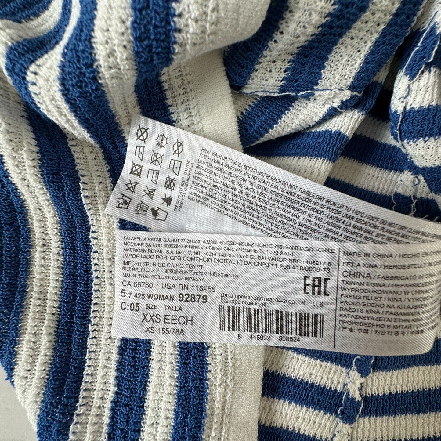 MNG White & Blue Striped Fine Knit V-Neck Thin Straps Maxi Stretch Dress XXS