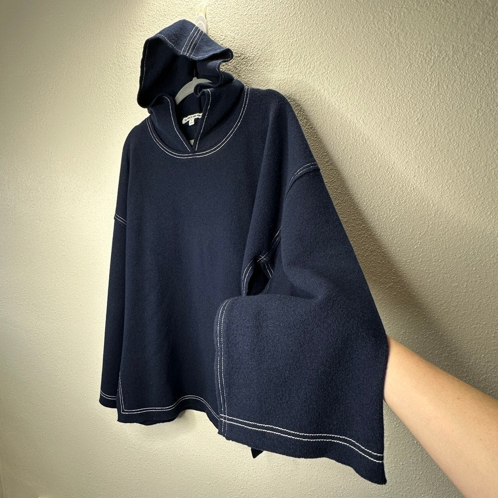 Elizabeth and James Navy with White Stitch Long Sleeve Hooded Sweater L