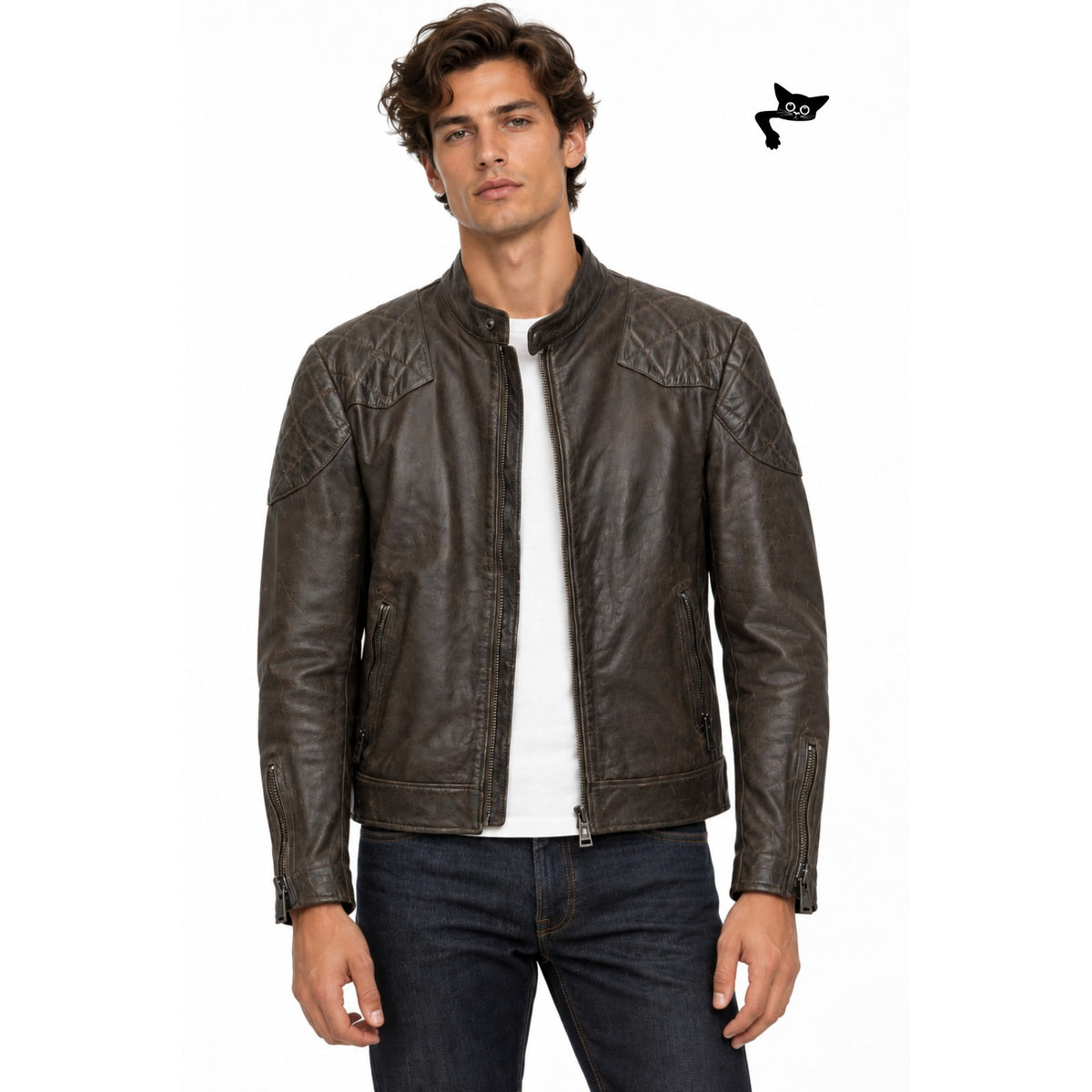 Belstaff Legacy Outlaw Brown Leather Cafe Racer Motorcycle Jacket Men's US 40