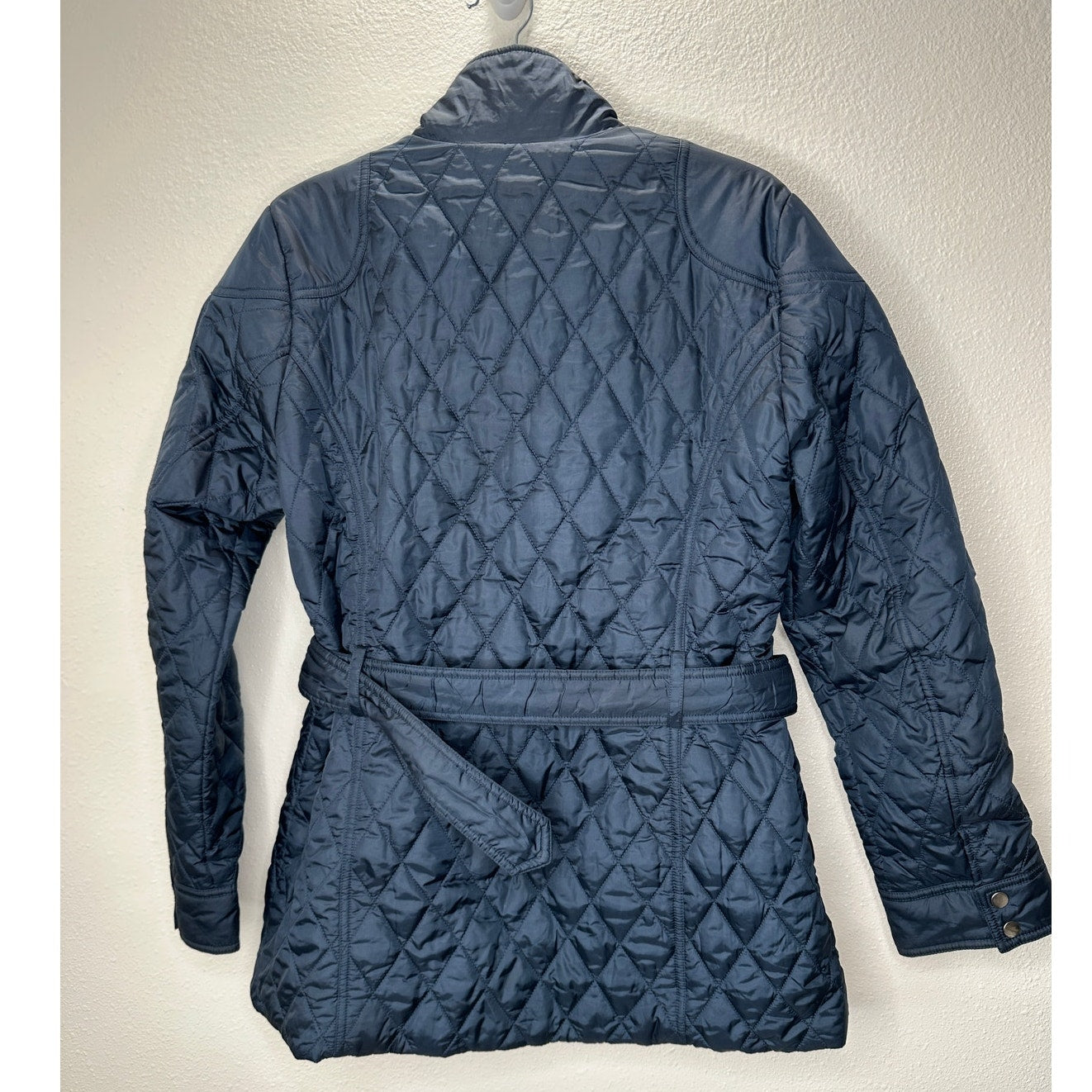 Banana Republic Navy Diamond Quilted Zip Belted Mock Neck Jacket L