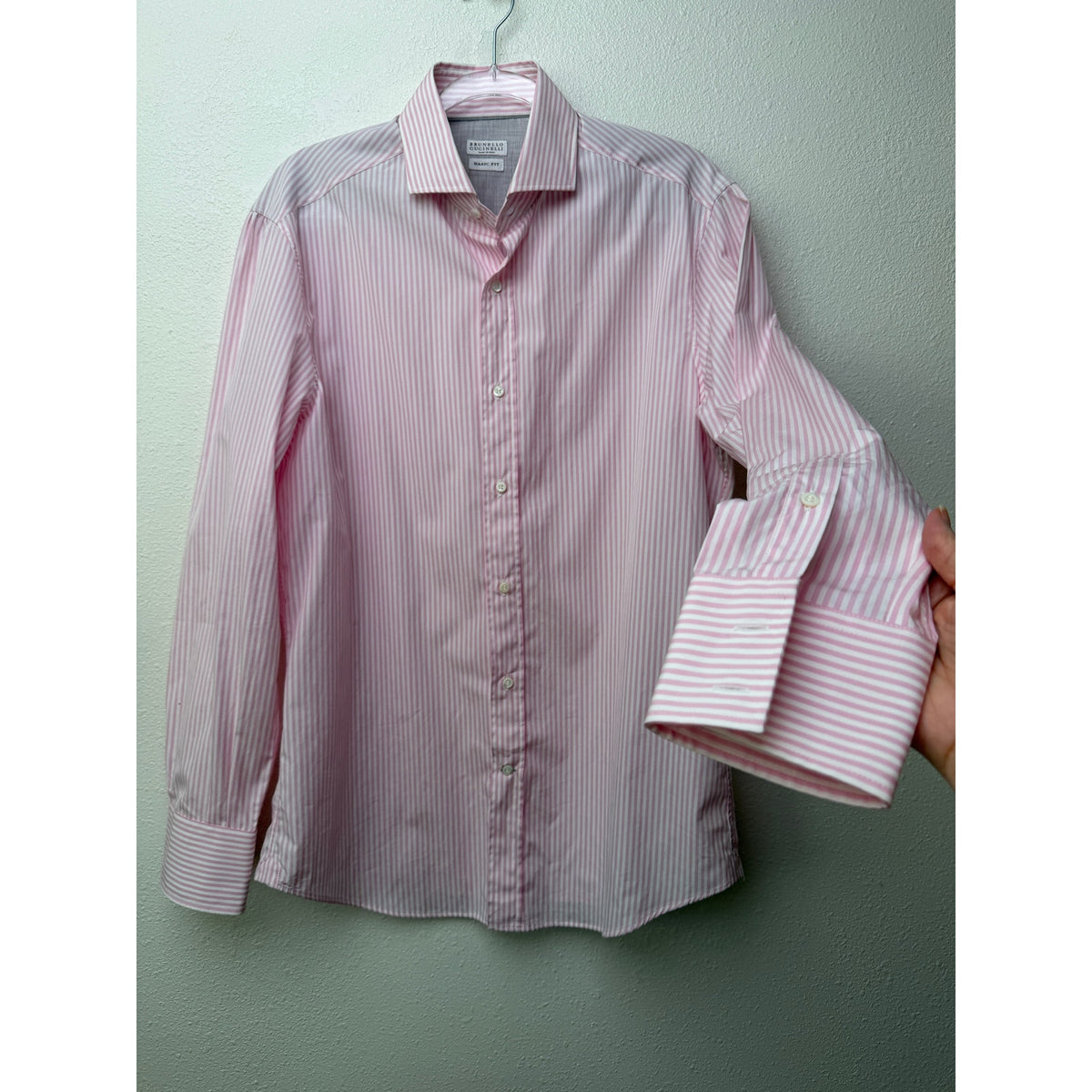 Brunello Cucinelli Pink Stripe Cotton Shirt Men L