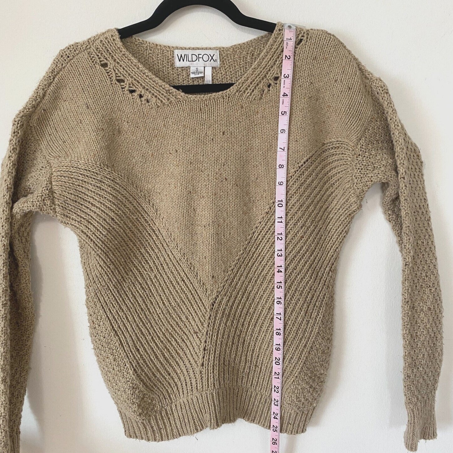 Wildfox Weekday Fuzzy Chunky Knit Design Oatmeal Tan Boxy Sweater Jumper S