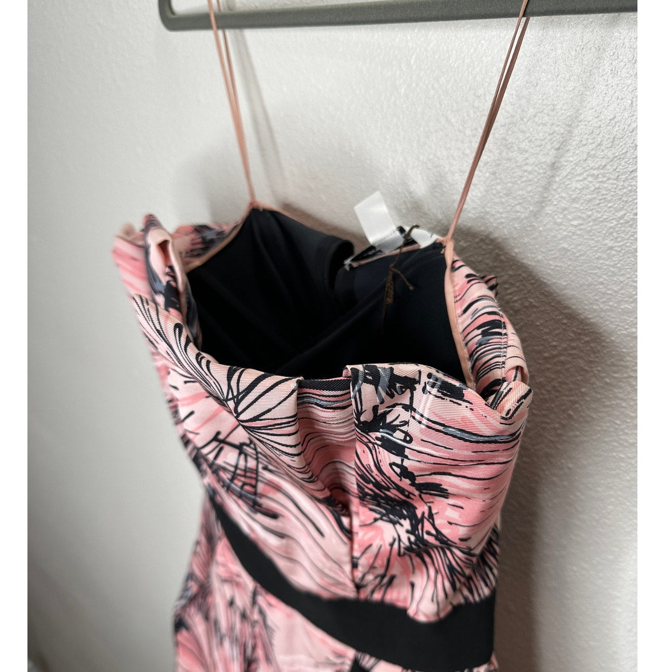 NWT Carolina Herrera Pink Black Splash Parasol Print Faille Strapless Cocktail Dress S