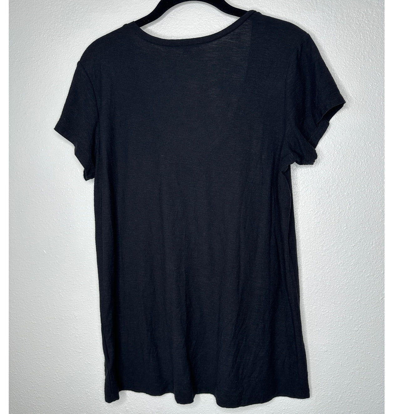 James Perse Black Deep V Round Neck Slub Tee Shirt Cap Sleeve Top 3 / L