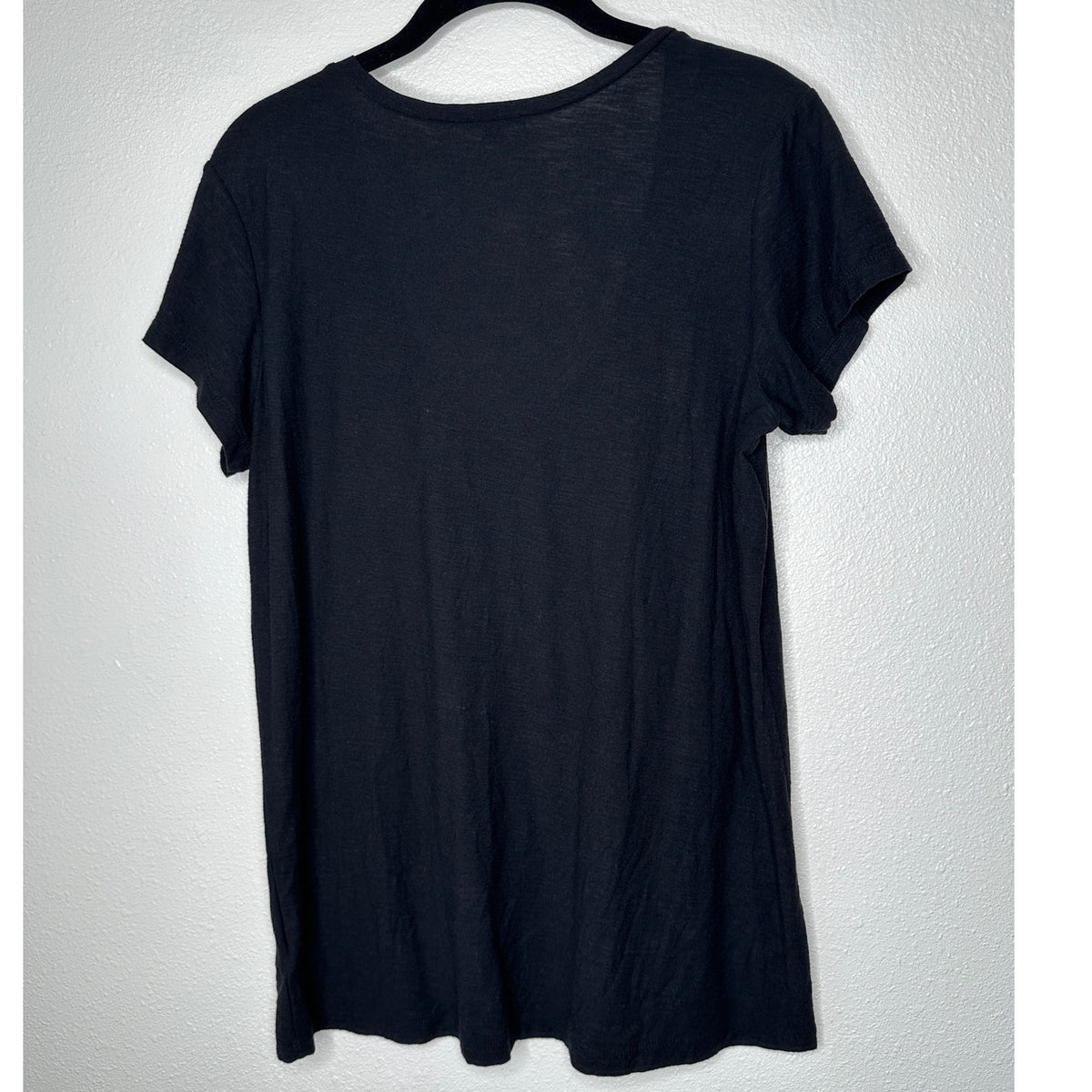 James Perse Black Deep V Round Neck Slub Tee Shirt Cap Sleeve Top 3 / L
