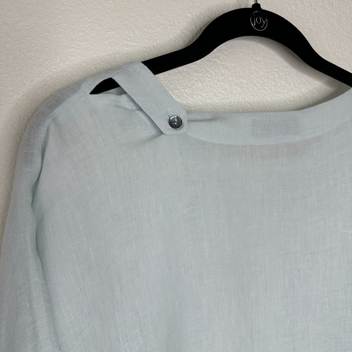 Eskandar Light Blue Boxy Linen Short Sleeve Front Pocket Round Neck Blouse Top 6