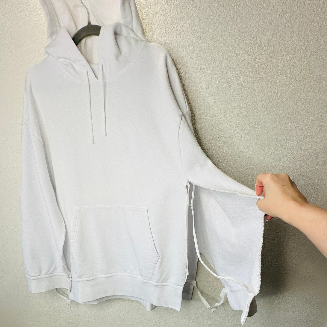 NWT Maison Margiela White Open Sleeve Raw Hem Cotton Hoodie M