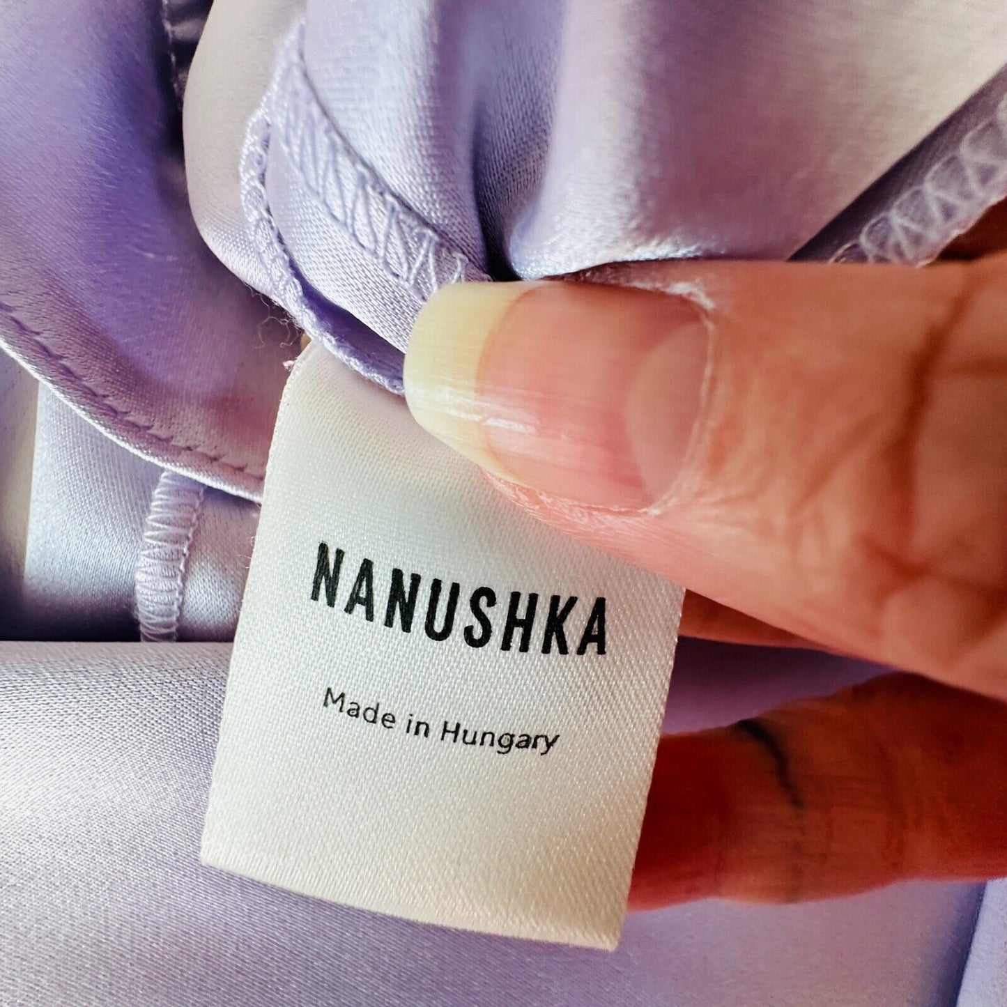 Nanushka Lilac Siwa Tech Satin Wrap Dress Asymmetrica V-Neck Concealed Snap S