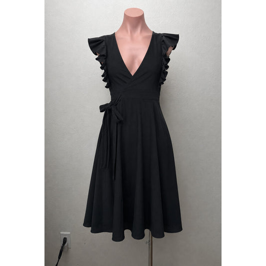 Subtropicalia Black Vera Ruffle Sleeveless Wrap Dress S