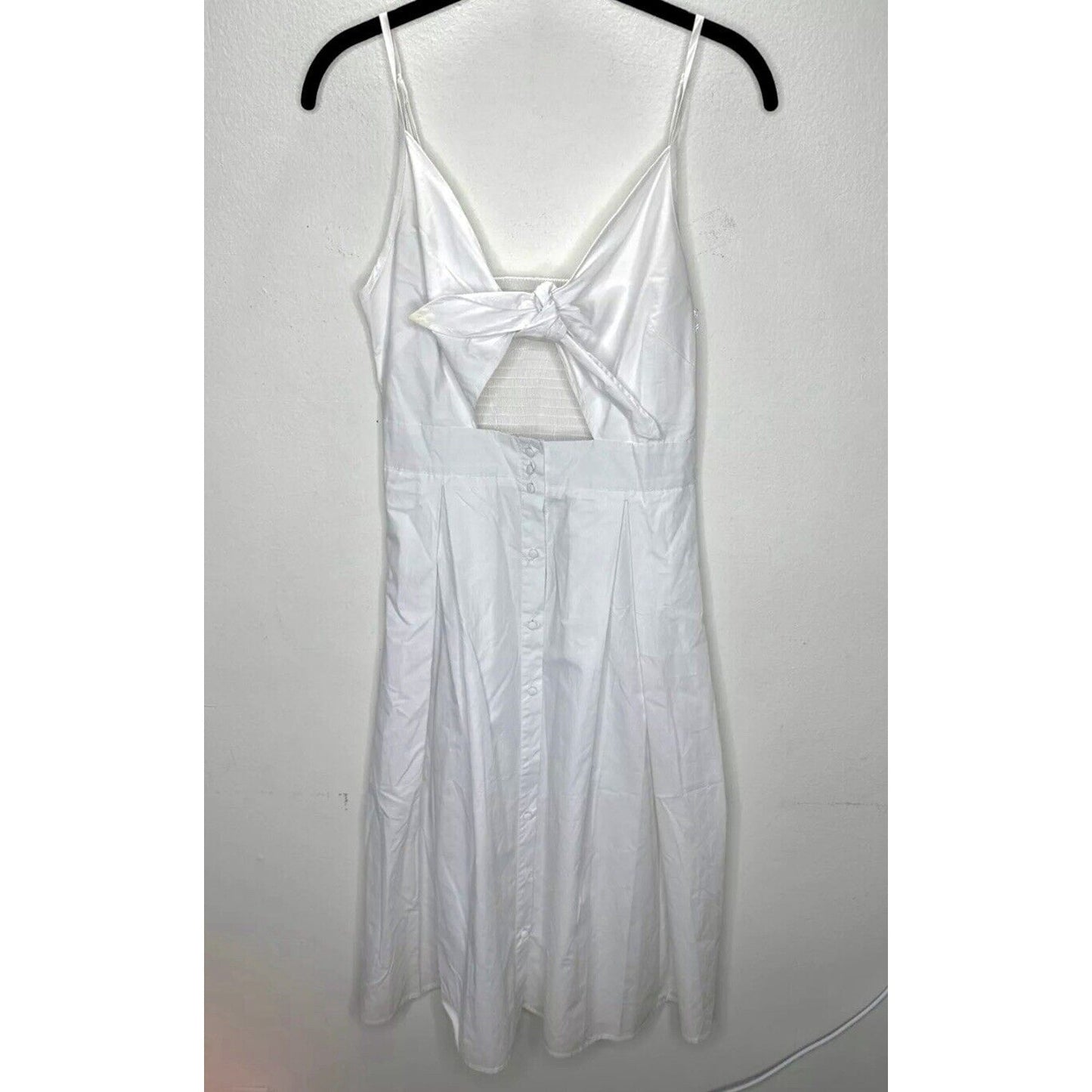 White Front Tie Spaghetti Strap Open Stomach Front Button Flowy Summer Dress M