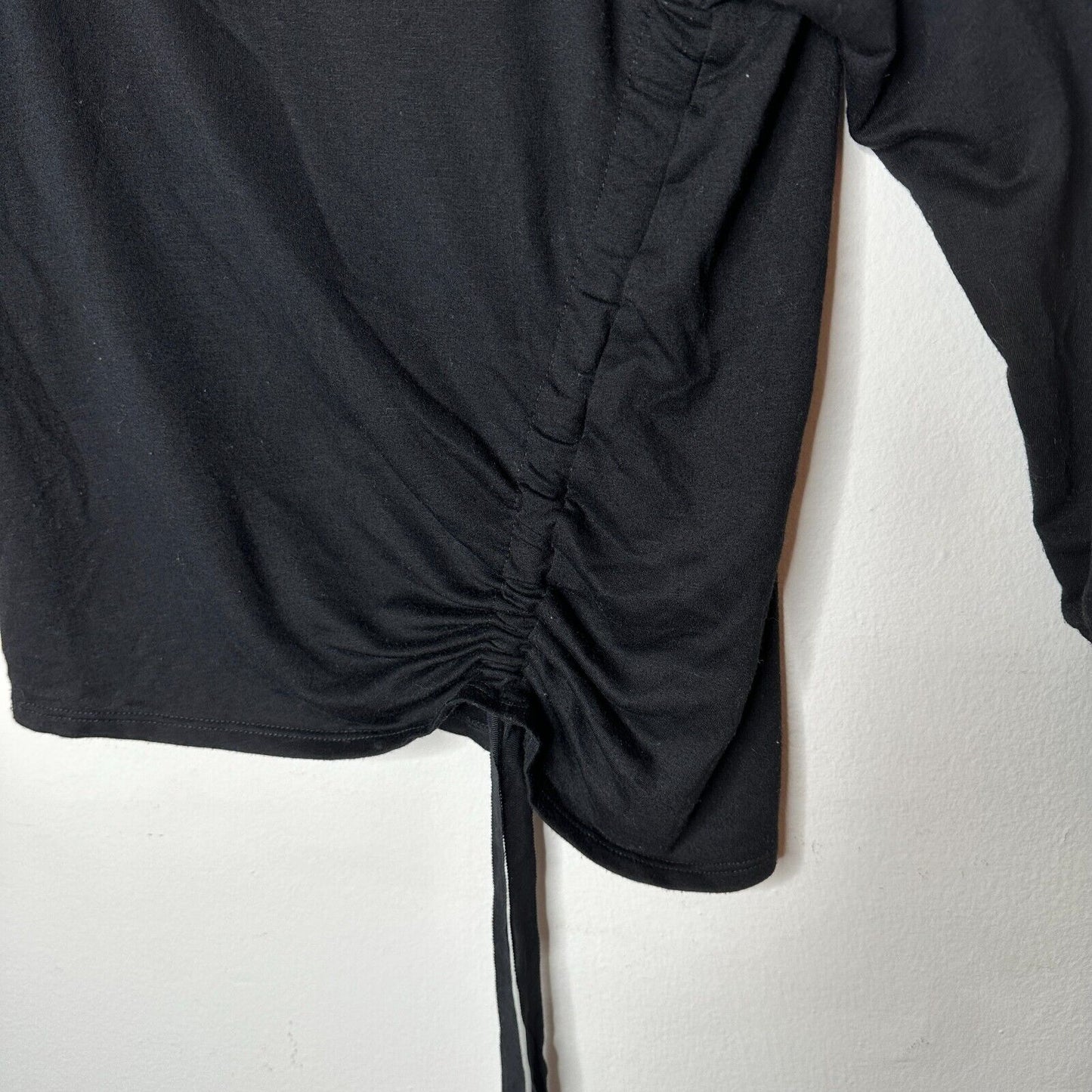 Peyton Jensen Black Front Ruched Side Tie Long Sleeve Banded Cuff Blouse XS