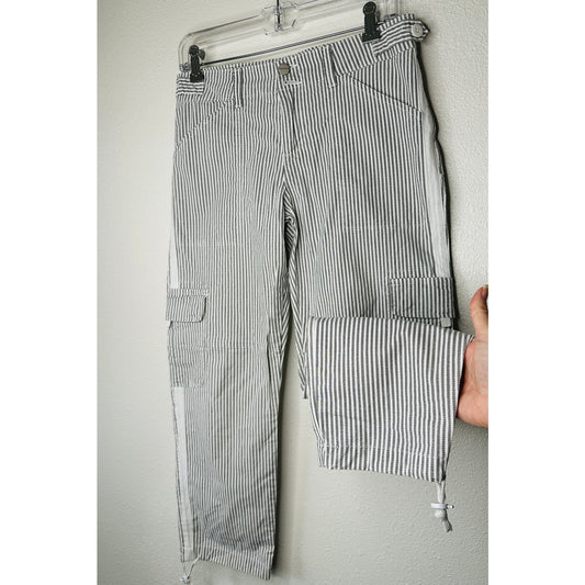 Sanctuary White & Gray Striped Cropped Utility Trouser Pant Cinched Ankle 27