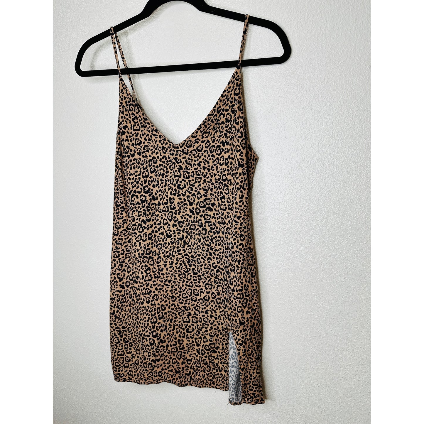 Reformation Marlowe Black Tan Leopard Print Mini Front Slit Dress XS