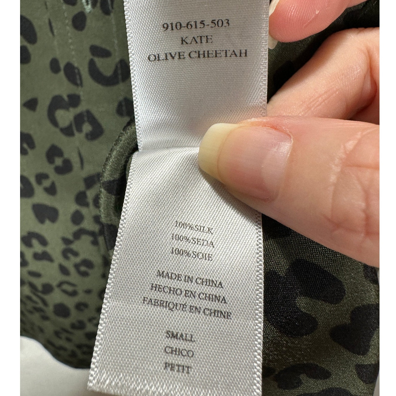 Rails Kate Olive Cheetah Print Long Sleeve Button Down Silk Blouse S