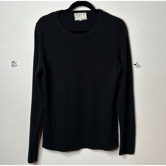 Debbie Morgan Solid Black Round Neck Long Sleeve Banded Waist Sweater L