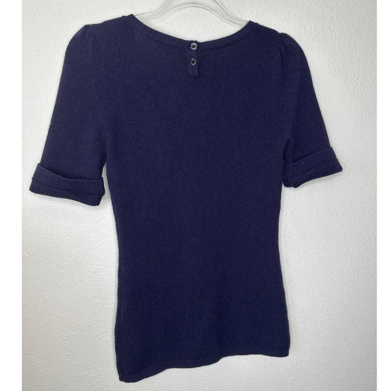 Burberry Dark Purple Round Neck Short Cuffed Sleeves Button Neck Sweater S