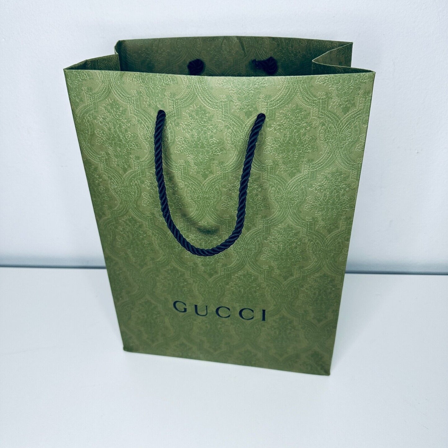 Gucci Embossed Green with Black Gucci Logo Gift Bag Rope Handle 100% Recycled