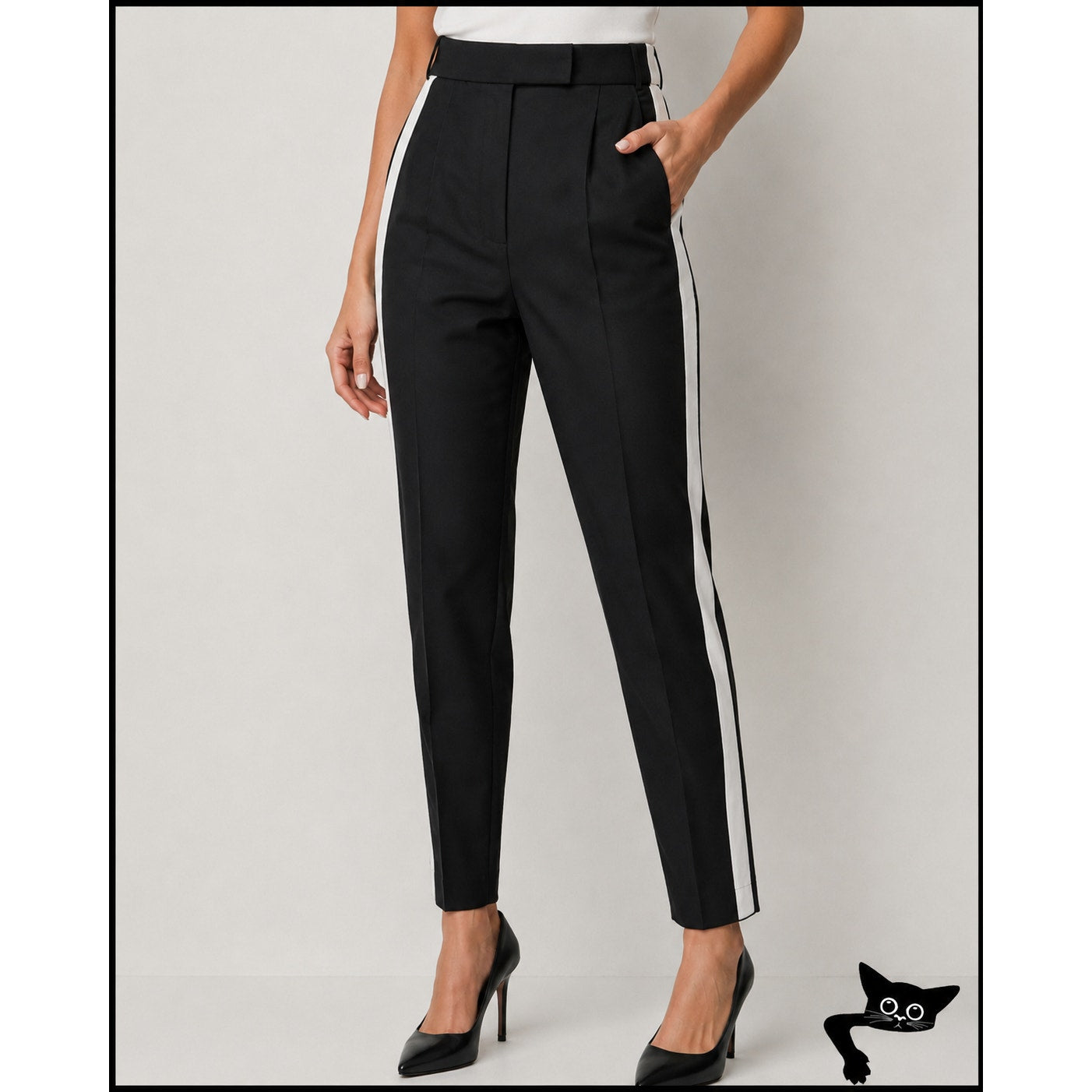 Karl Lagerfeld Black With White Stripe High Waist Tailored Pants FR40 IT44 L