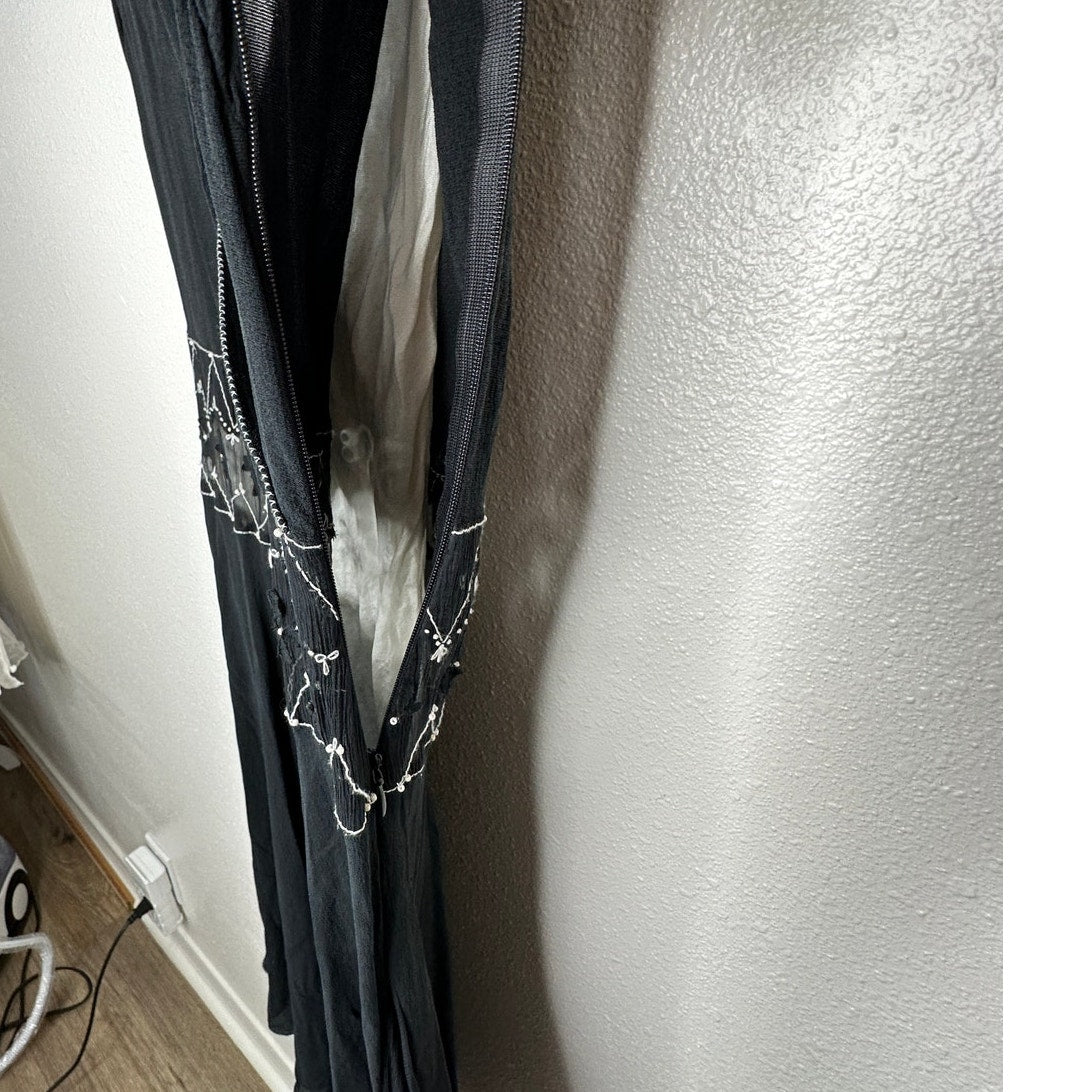 Vintage Max Studio Special Edition Black Ivory Sheer Silk Embroidered Dress S