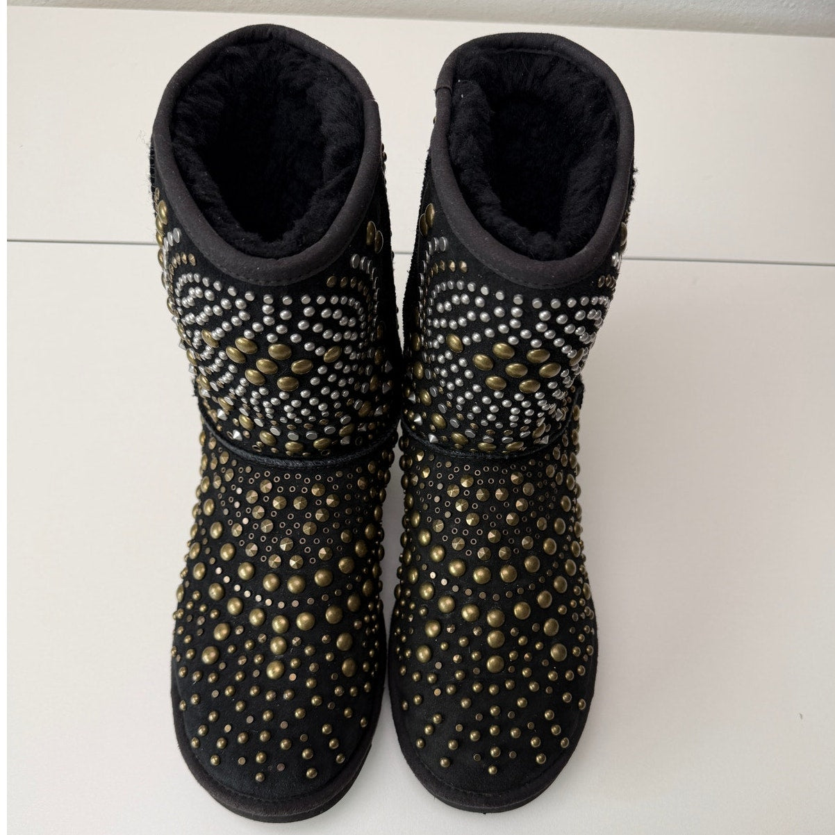 UGG x Jimmy Choo Mandah Studded Boots Black Gold Size 9