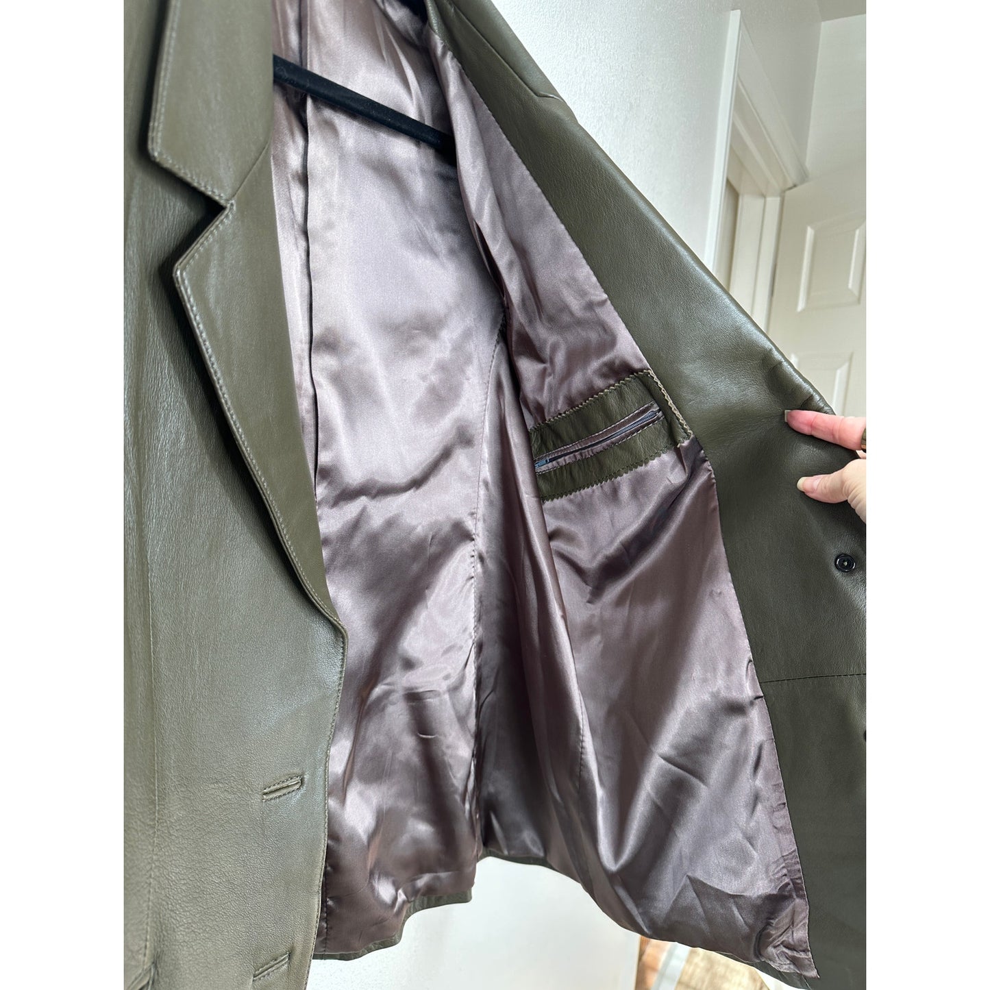 Faux Leather Green Brown Collared Front Button Blazer Jacket XL