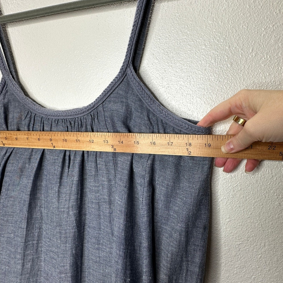Vetiver Blue Gray Denim Round Braided Neckline & Strap Ruffle Dress 4