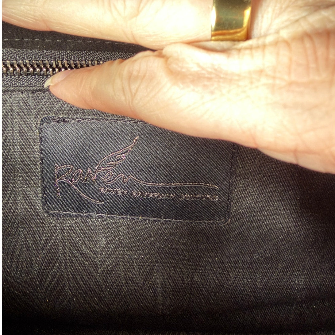 RARE Raven Kauffman Couture Black Croc Leather Bird Head Envelope Clutch Bag