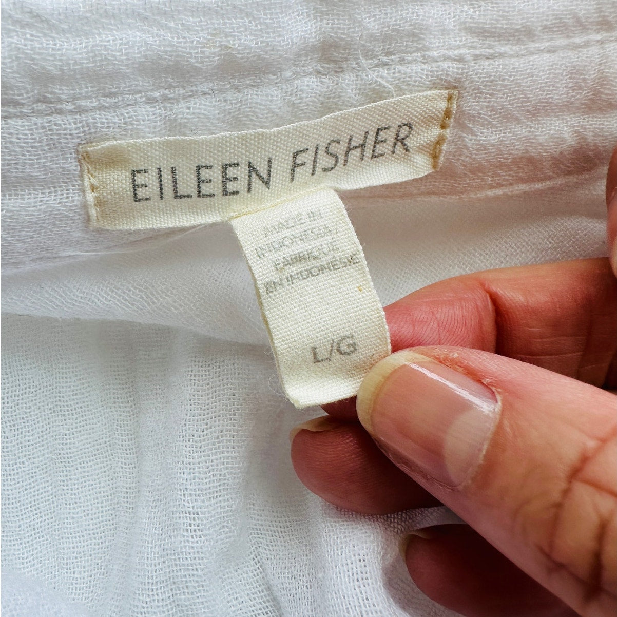 Eileen Fisher 100% Cotton Linen Long Sleeve Button Down Puckered Shirt L