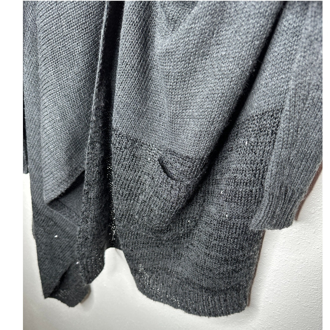 9/15 Saks 5th Ave Dark Gray Waterfall Front Cardigan with Sequins Large