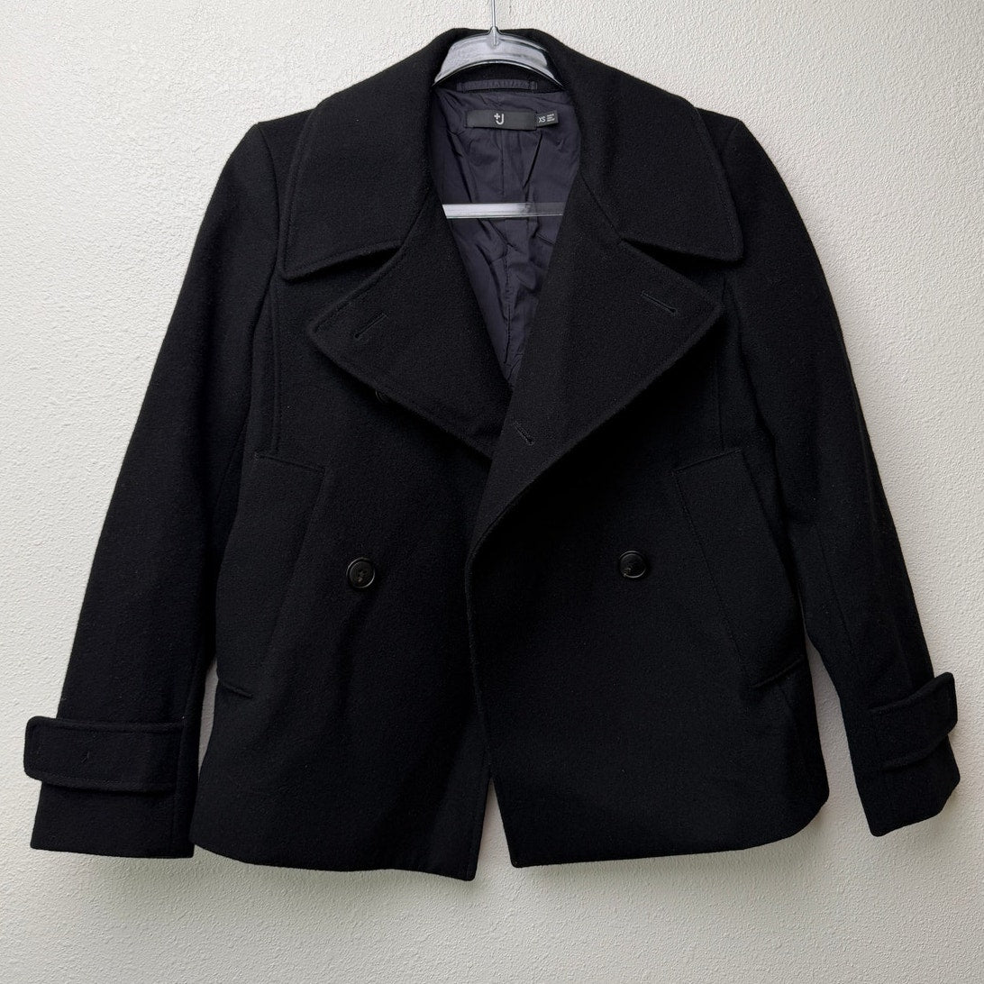 Jil Sander Navy Black Double Breasted Wool Blend Peacoat XS