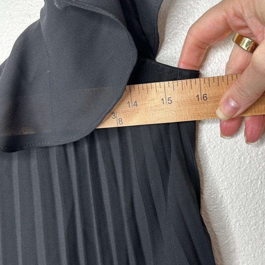 Delfi Black Pleated Accordion Ruffle Flowy Back Keyhole Cami S