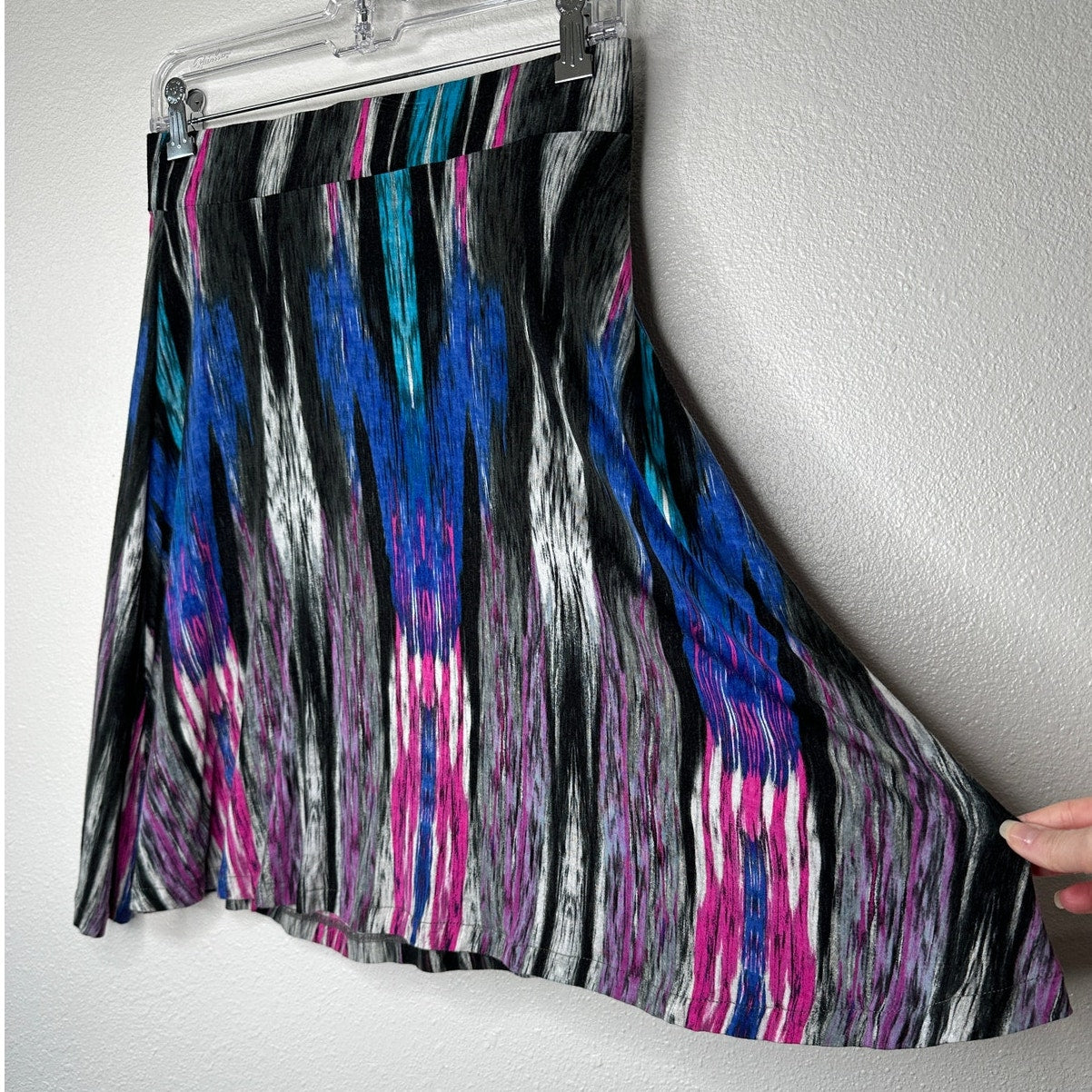 Bloomingdales Blue Black Gray Multicolor Stripe Print Elastic Waist Skirt S