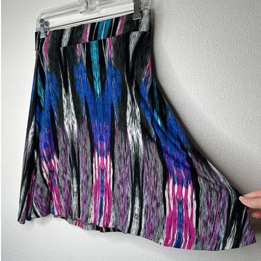 Bloomingdales Blue Black Gray Multicolor Stripe Print Elastic Waist Skirt S