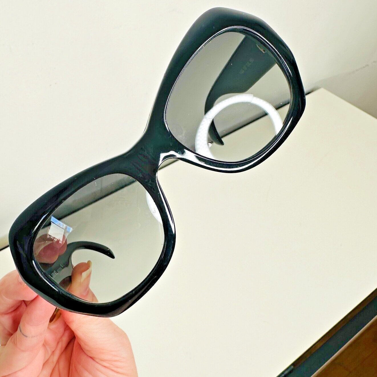 Vintage 80's Versace Black Modified Cat Eye Gray Lense Sunglasses MOD737COL852