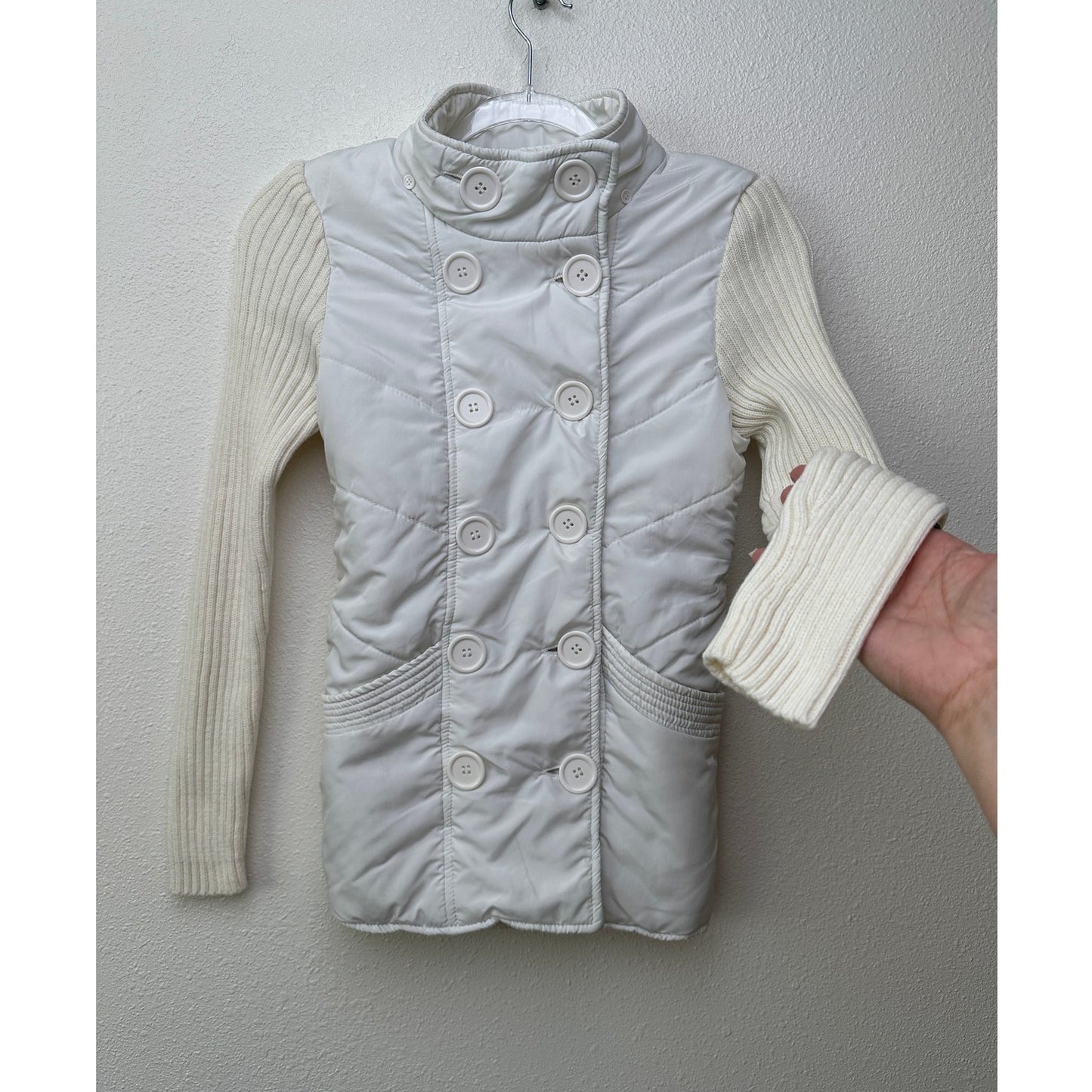 JJAlways Women’s Cream/White Mixed Media Double-Breasted Jacket US S