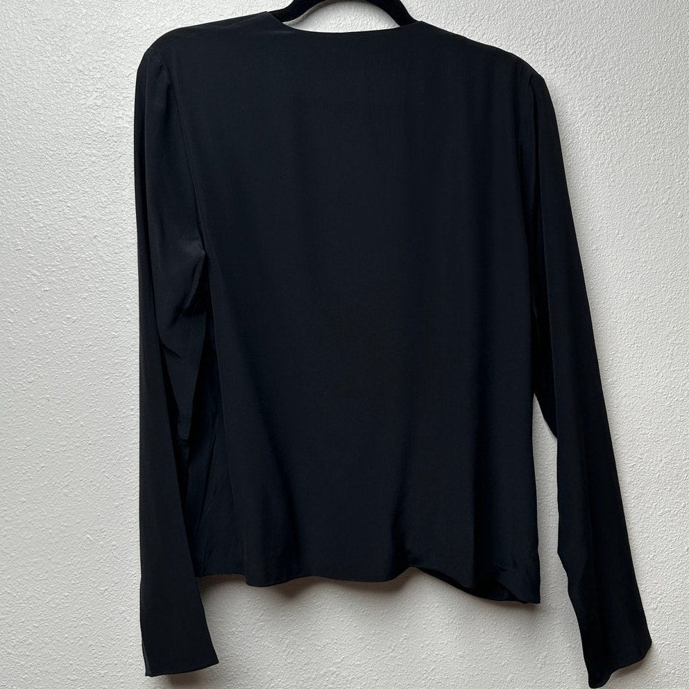 Mugler Black Silk Faux Wrap Chain Detail Blouse Women’s US 12