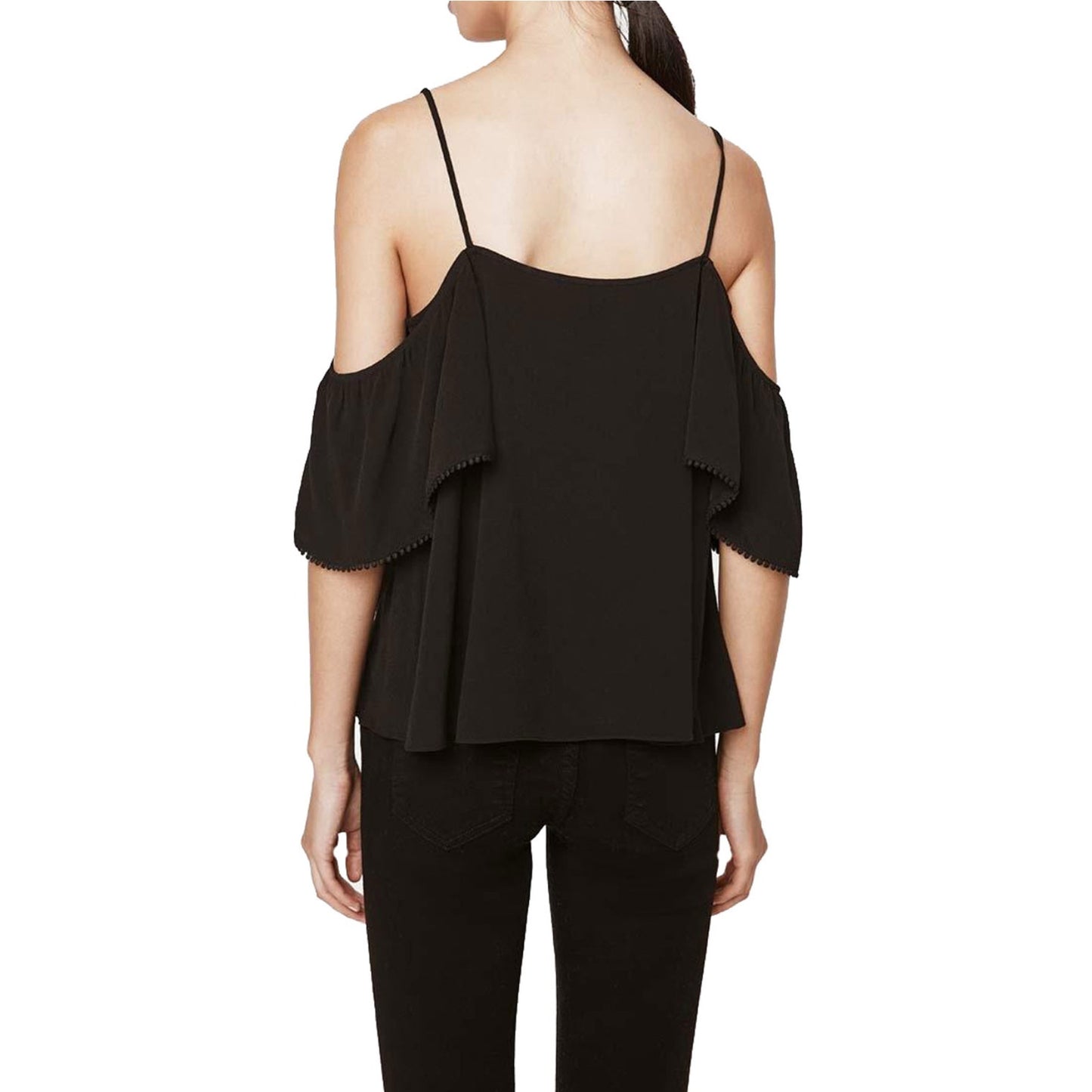 Rebecca Minkoff Aida Black Cold Shoulder Spaghetti Strap Blouse Top Small