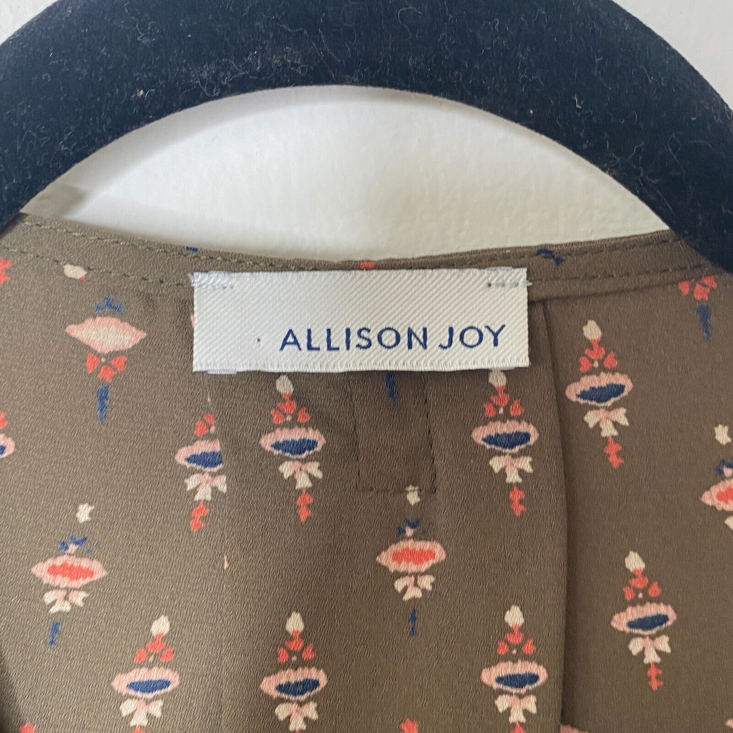 Allison Joy Faux-Wrap Brown Pink Blue Floral Print Design Long Sleeve Blouse XS