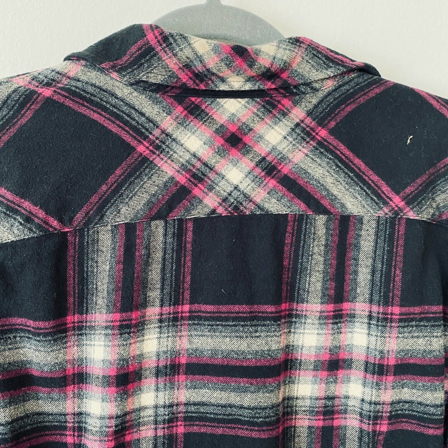 Soft Surroundings Magenta Black Plaid Button Elbow Patch Embroidered Pocket M