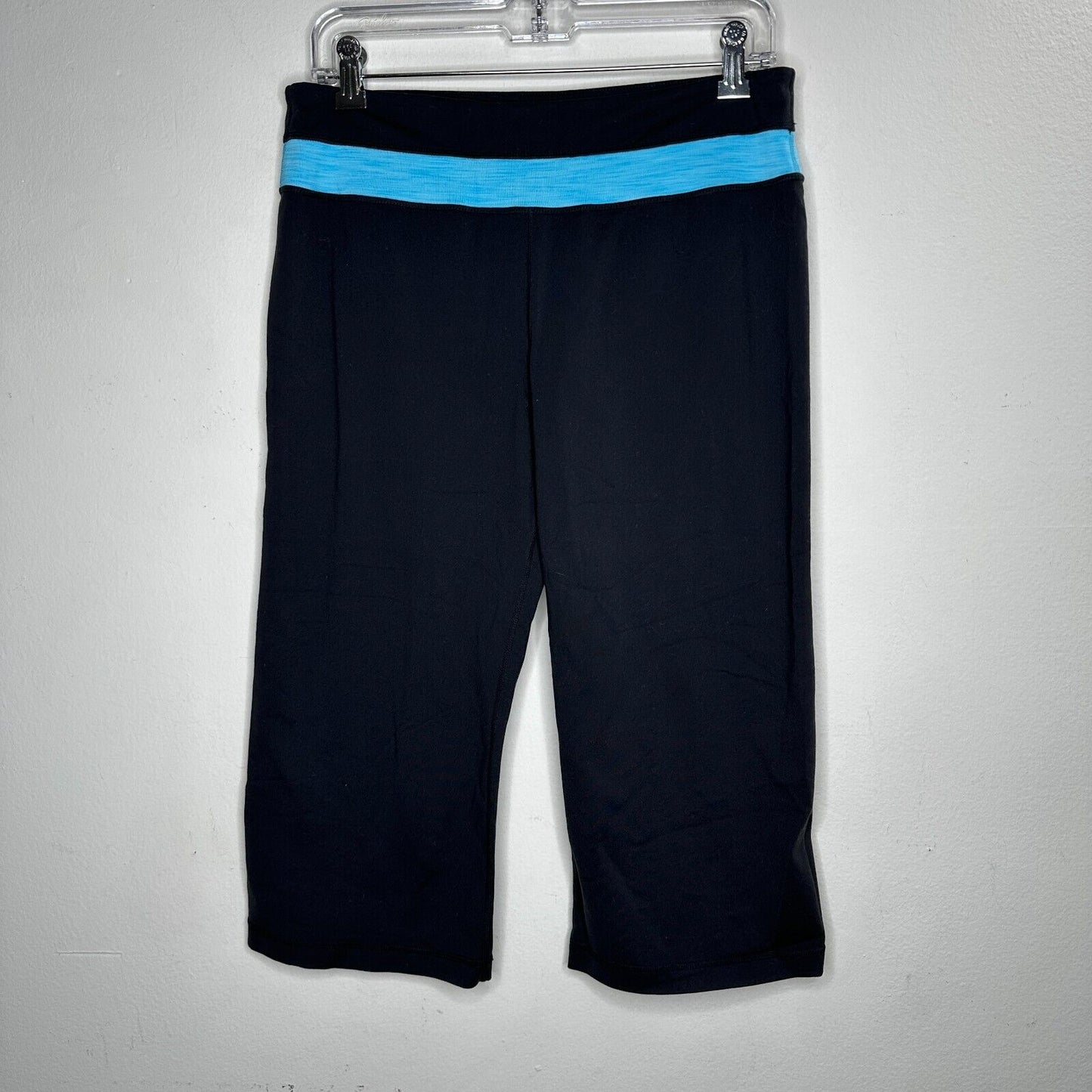 Black Cropped Leggings Aqua Heathered Striped Waist Yoga Bike Shorts Medium