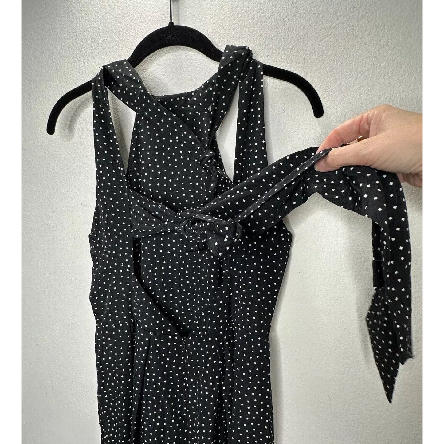 Audrey Halterneck Black White Polka Dot Open Tie Back Pleat Wide Leg Jumpsuit S