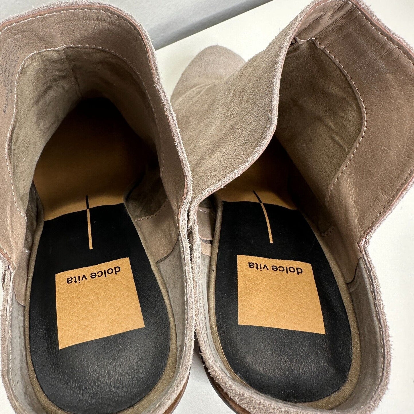 Dolce Vita Gray Taupe Selene Suede Almond toe Slide Mule Bootie Block Heels 7.5